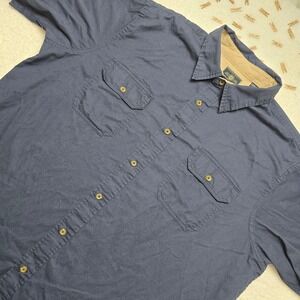 Wrangler Authentic Shirts Mens L Button Up Short Sleeve Blue Casual